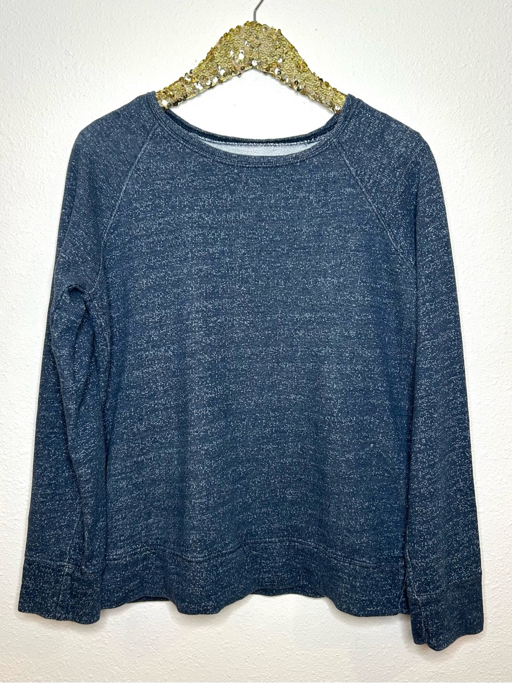 Pact Organic Cotton Classic Crewneck Marled Heather Navy Pullover Sweatshirt L